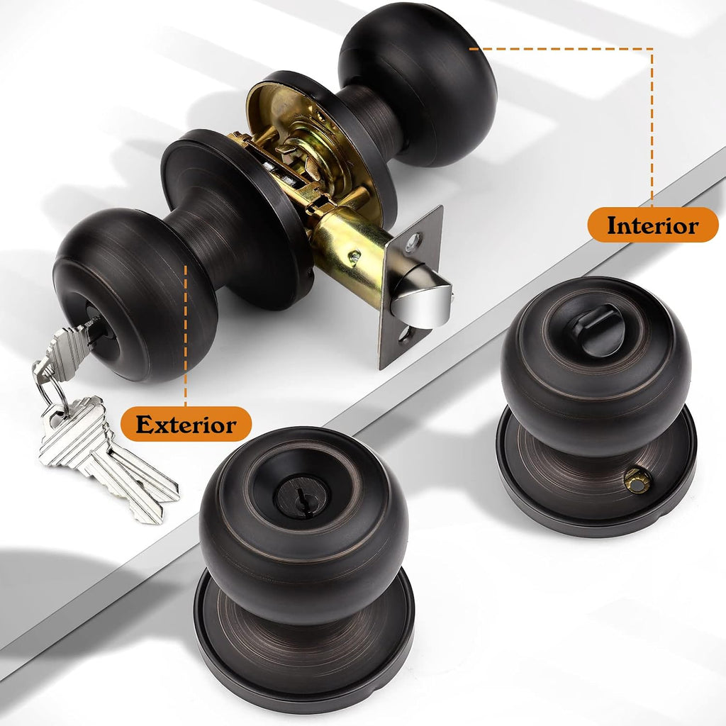 Colonial Keyed Entry Door Knob Oil Rubbed Bronze Entrance Door Lock, Single Cylinder Keyed Door Lock for Interior
