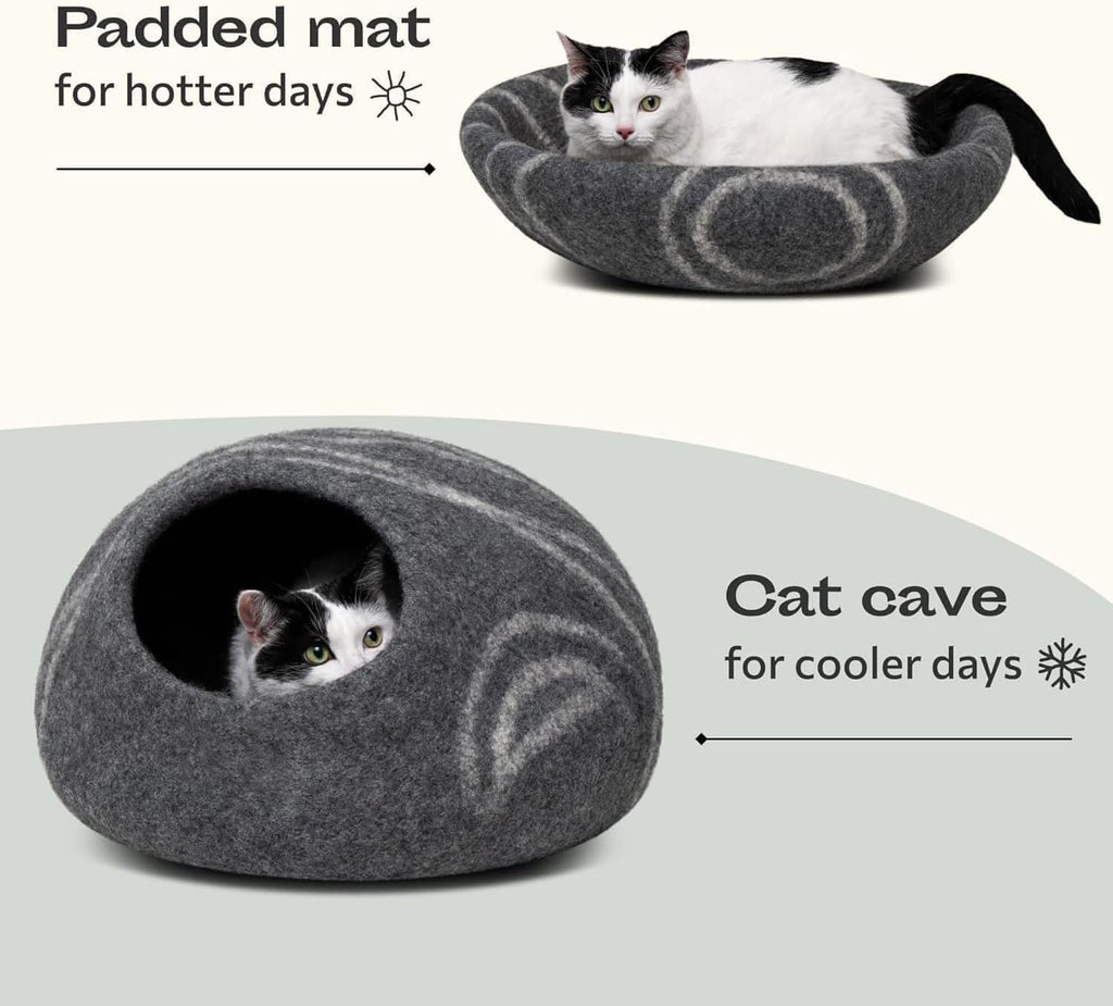 Cat Cave - Merino Wool Bed for Indoor Cats (Dark Gray, Large)