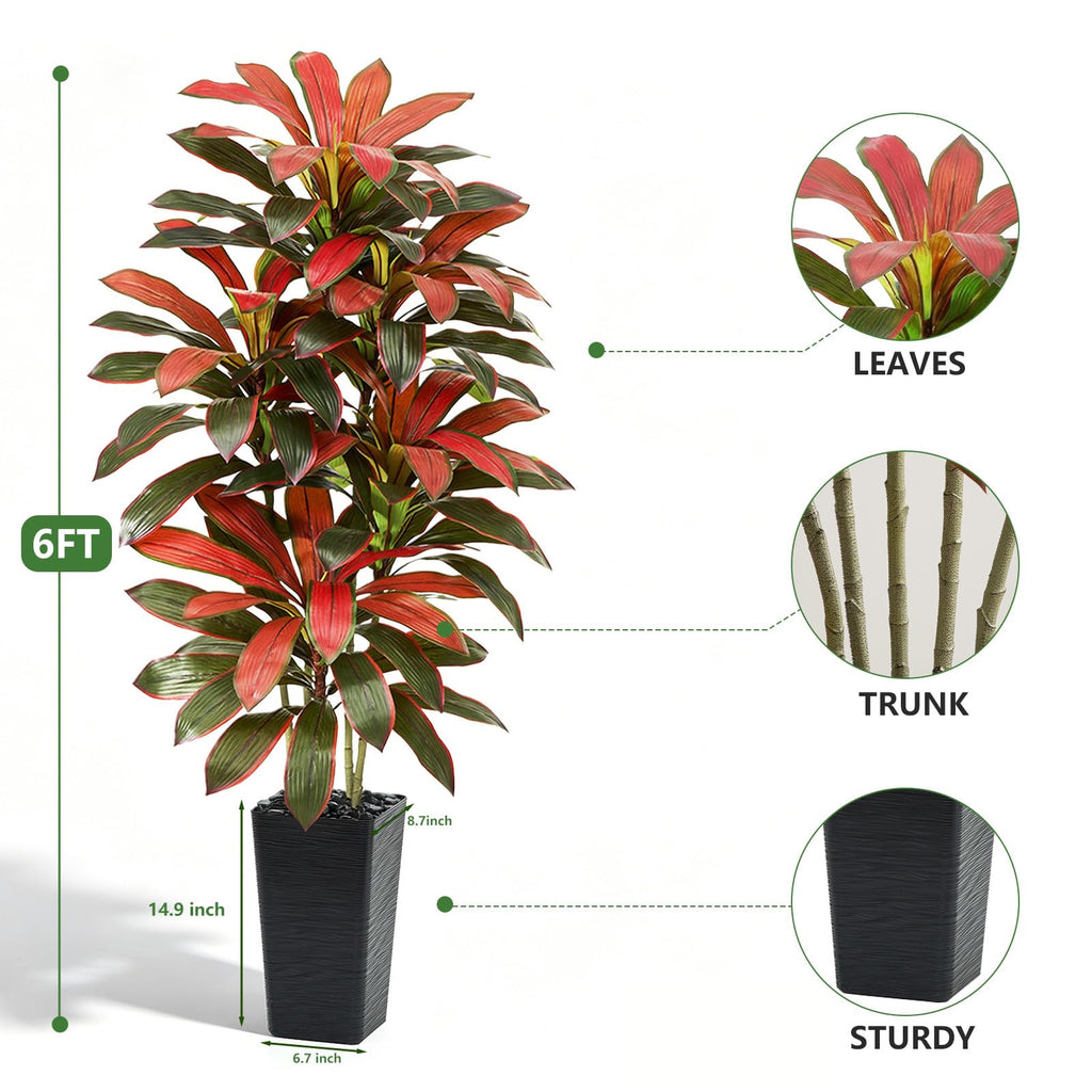 Artificial Red Dracaena Tree 6FT, Tall Fake Plants Indoor