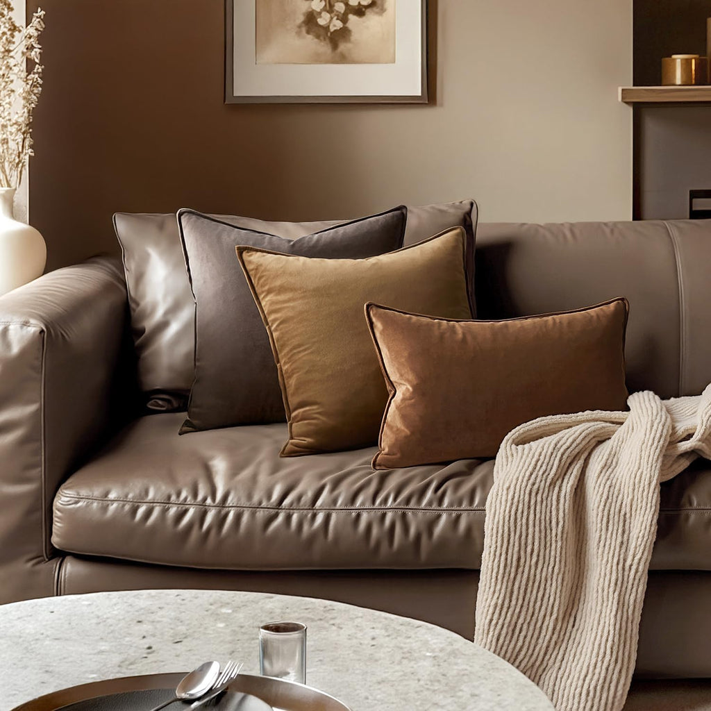 Brown Velvet Throw Pillow Covers 18x18 Soft Decorative Solid Square Cushion Cases Pack of 2 Modern Luxury Home Decor