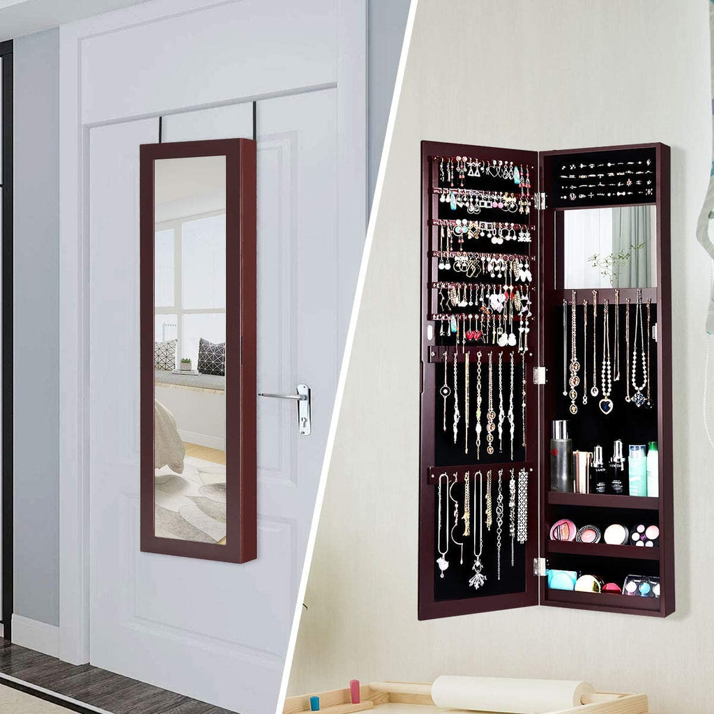 Jewelry Armoire, Over the Door/Wall Mounted, Jewelry Organizer with Full Length Mirror & Inside Makeup Mirror, Large