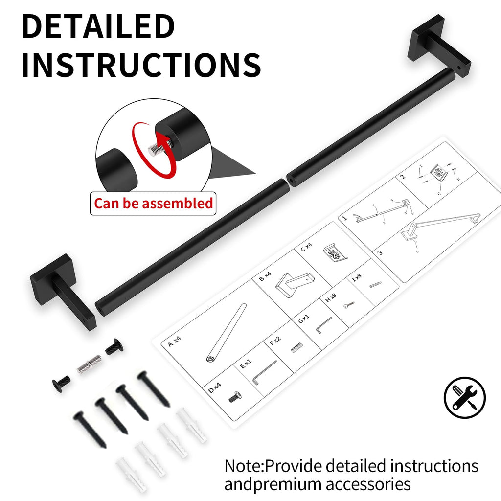 Towel Bar, 24" 2 Pack Wall Mounted Towel Rack, Black