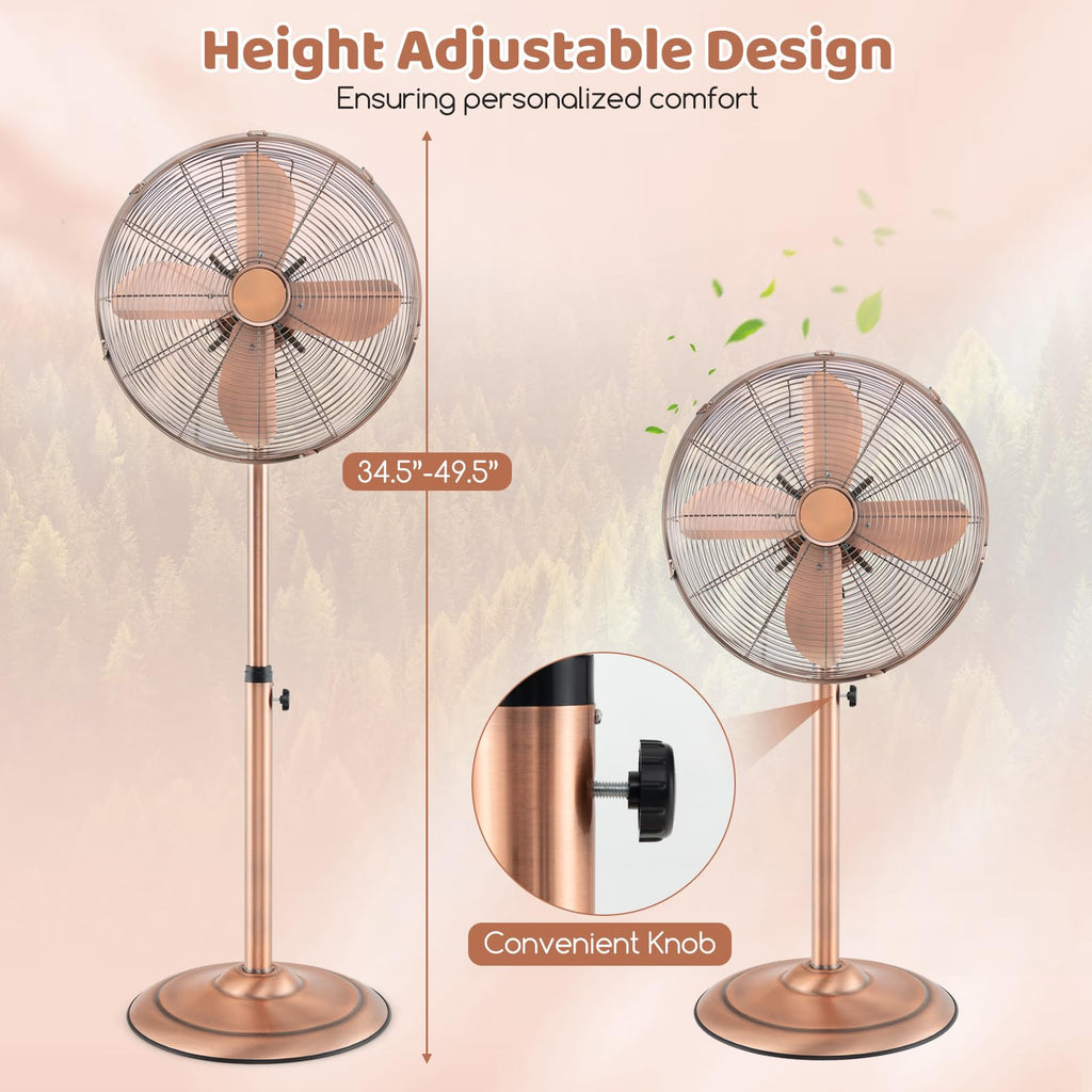 16-Inch Metal Pedestal Fan, Industrial Metal Standing Fan with Adjustable Height, 3 Speeds, 75° Oscillation & 20°