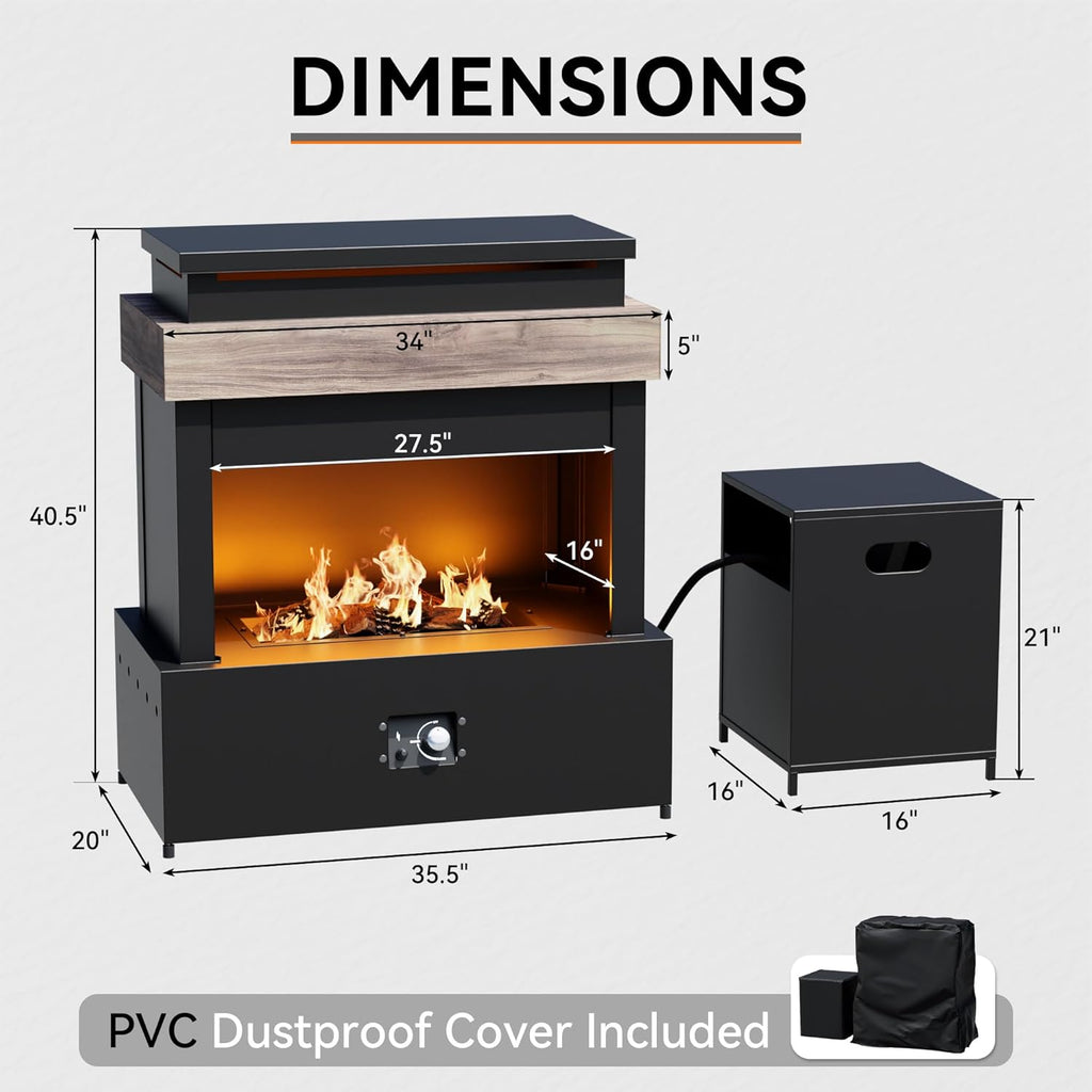 35'' Outdoor Propane Fireplace with Tank Storage, 50,000 BTU Outdoor Gas Fire Pit with CSA Certified, Adjustable Flame