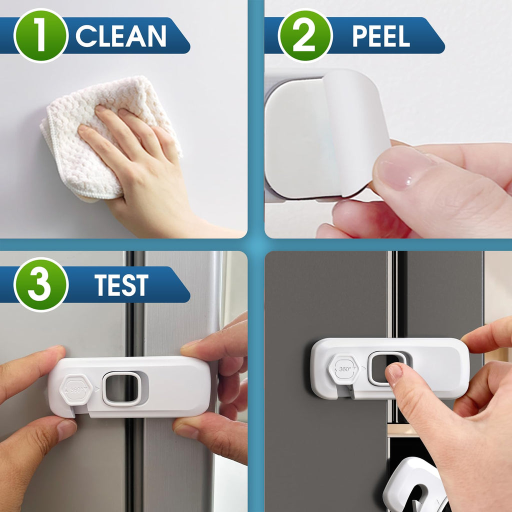 5 Pack Fridge Locks for Kids, Child Proof Refrigerator Lock with Sticky Adhesive Pads, Fridge Child Locks, RV