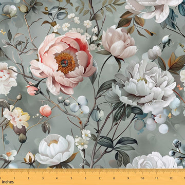 Peony Flowers Upholstery Fabric for Chairs Sofa Garden Petals Floral