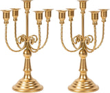 2Pcs Gold Candelabras Centerpieces for Tables, 11.8" Candlestick Holder for Taper Candles, 5 Arm Brass Candelabra