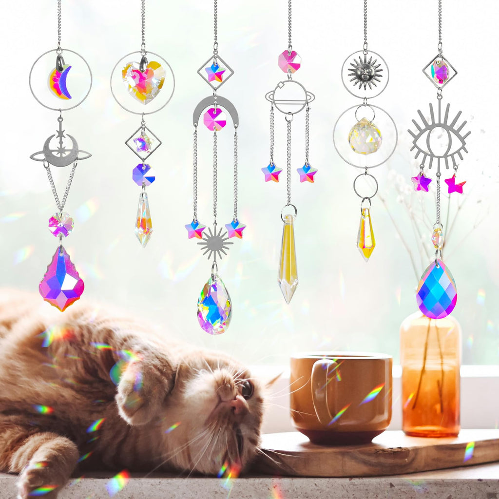 S 6Pieces Colorful Crystals Suncatcher with Chain