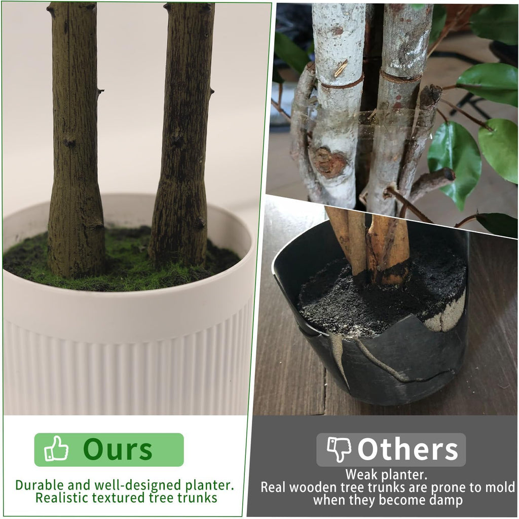 Artificial Ficus Tree 6FT Tall, Artificial Plants Indoor with White Planter Faux Ficus Tree Realistic Faux Silk Plant