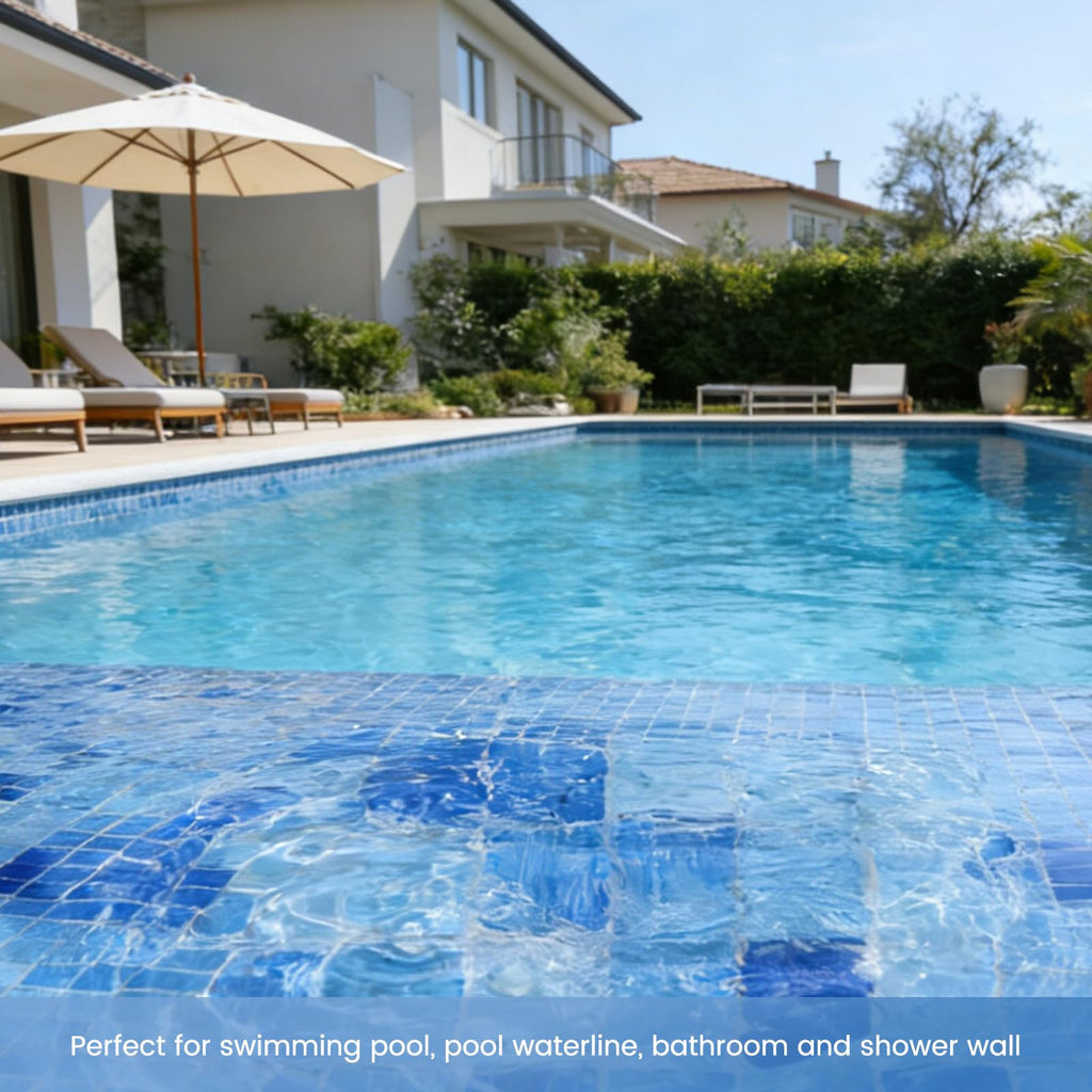 Glass Pool Tile Mosaic Backsplash Mixed Blue 12 Inch 5-Pack