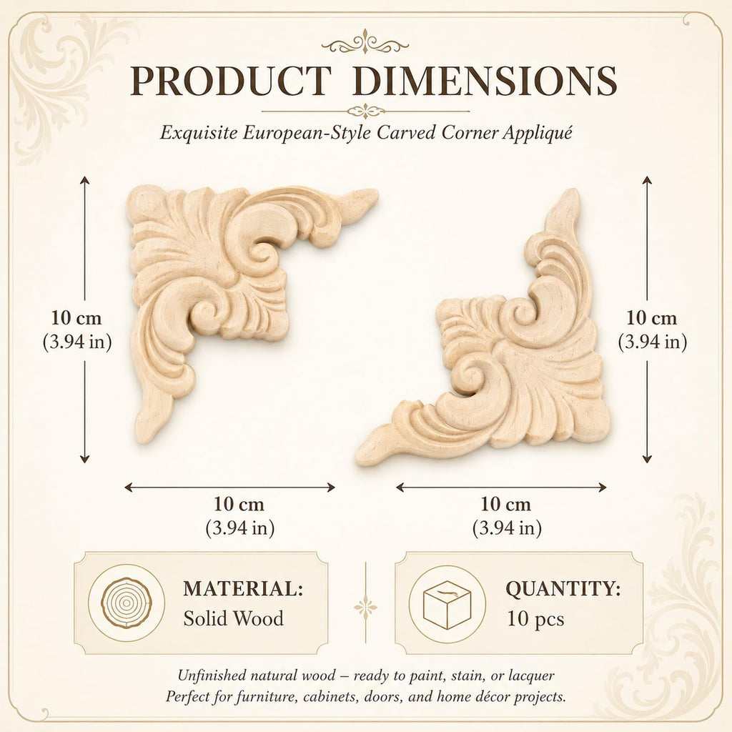10pcs Unfinished Carved Wood Corner Appliques European Baroque Wooden Onlay Trim Decorative Symmetrical Acanthus Leaf
