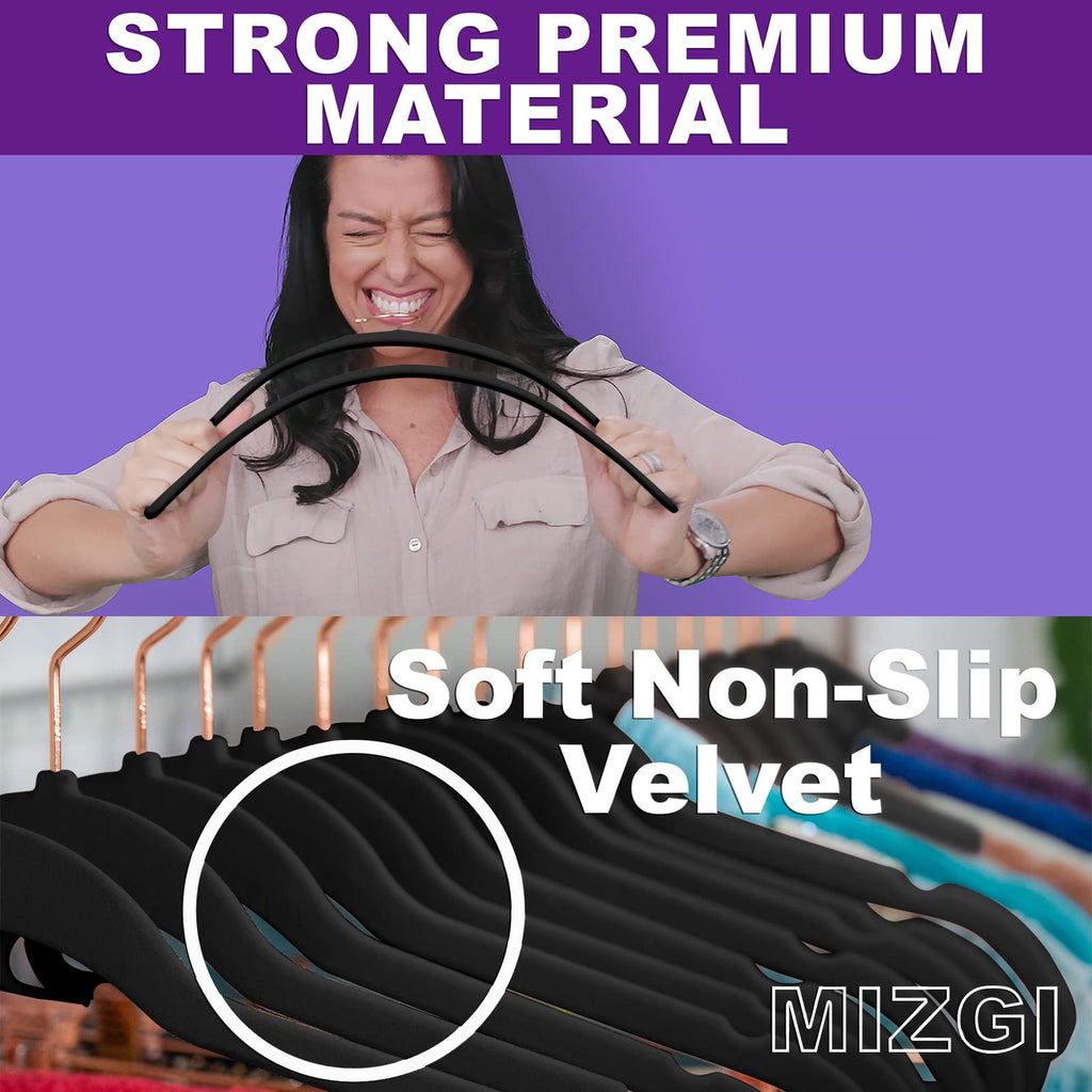 Black Velvet Hangers 30 Pack Non Slip Heavy Duty Rose Gold Hooks