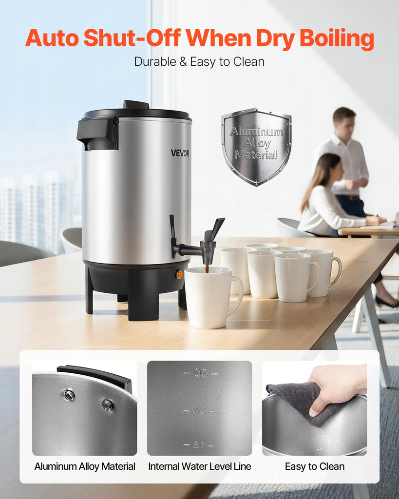 Commercial Coffee Urn, 30 Cup, 4.8 qt 1090W Hot Beverage Dispenser