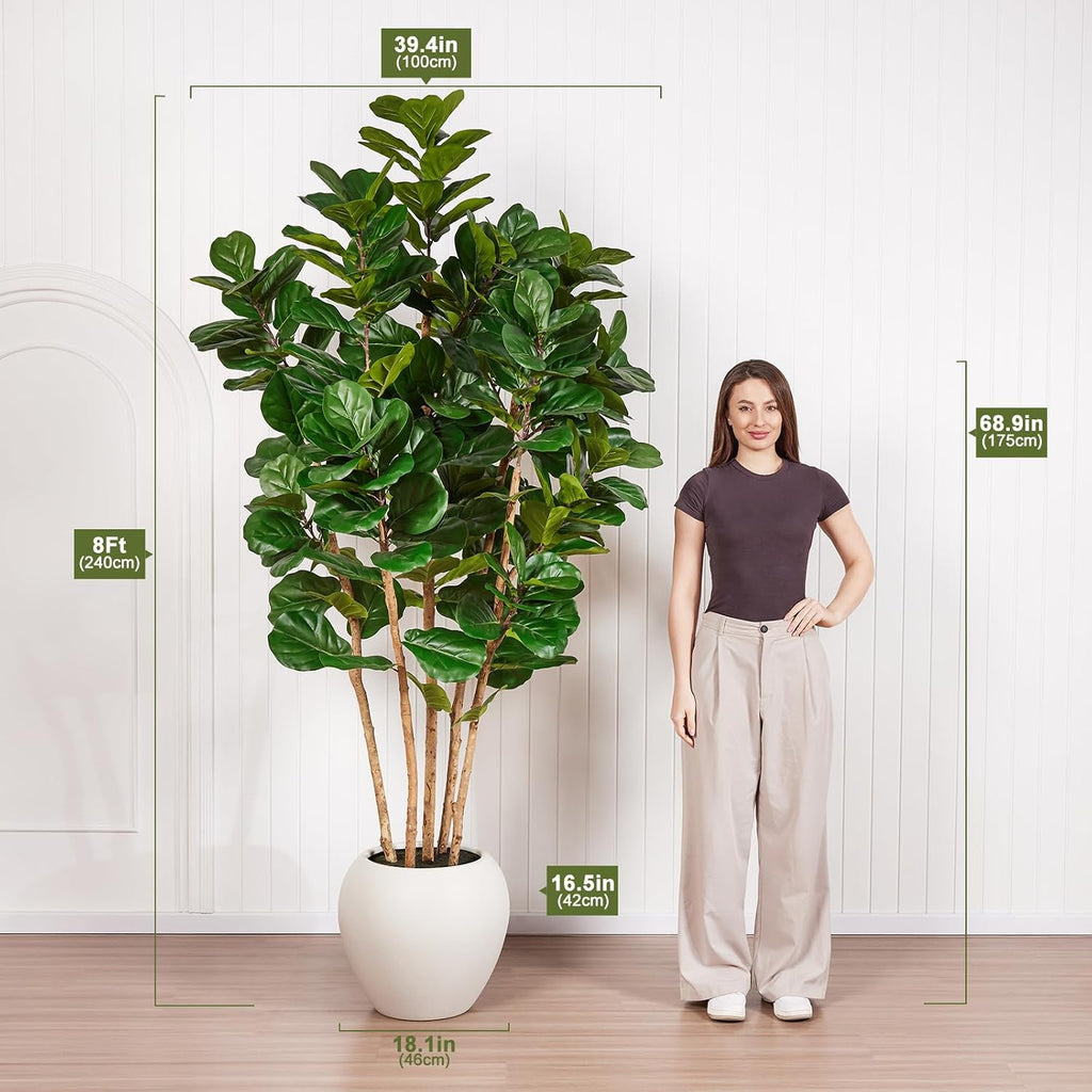 8ft Artificial Fiddle Leaf Fig Tree, 5 Real Wood Trunks