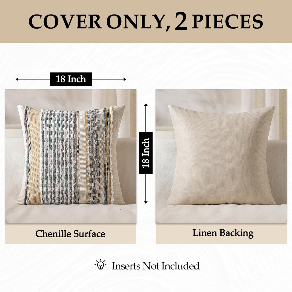 Boho Decorative Pillow Covers Gray Blue Stripe 26x26 Inch Pack of 2