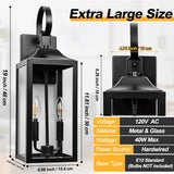 19" Large Outdoor Wall Lights - Black Outside Wall Mounted Light Fixture