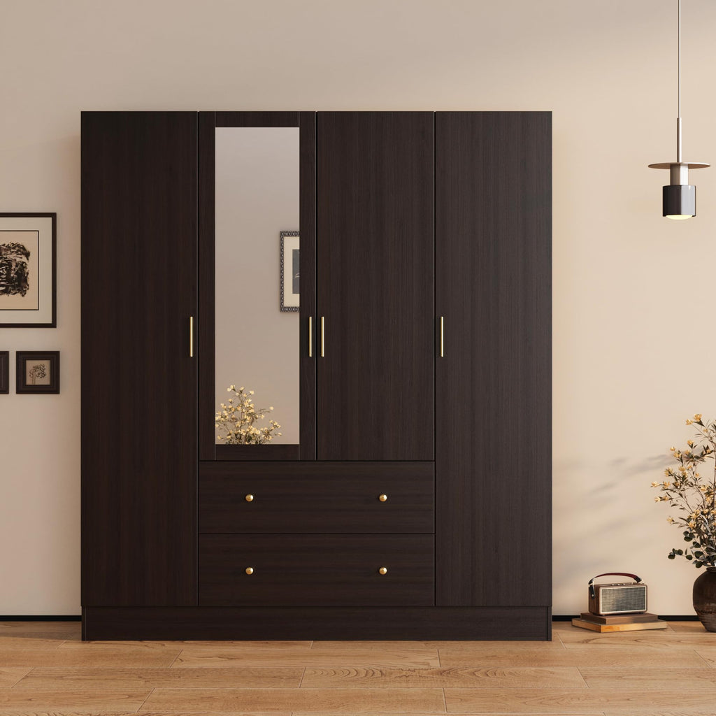 Large Bedroom Wardrobe Closet with 1 Mirror & 2 Drawers, 70.9" H Tall Armoire Clothes Closet with Doors and Shelves