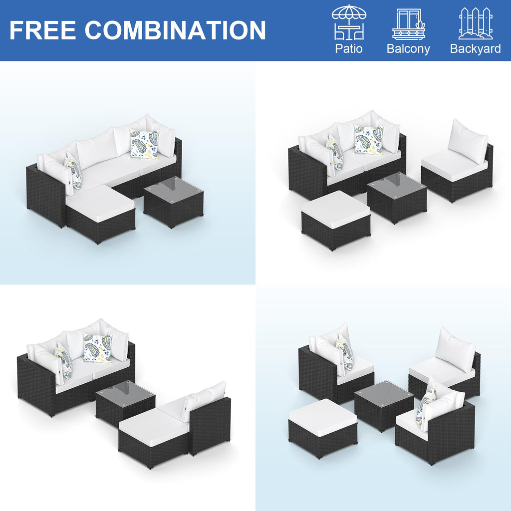 Set, 5PCS Outdoor Sectional with Ottoman Wicker Rattan Patio Couch with Thickened Cushion Modular Wicker