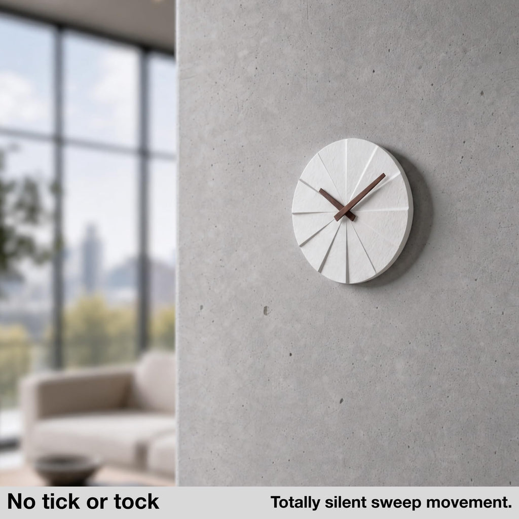 Modern Wall Clock with No Numbers and Wooden Hands. White, 10.5 Inch