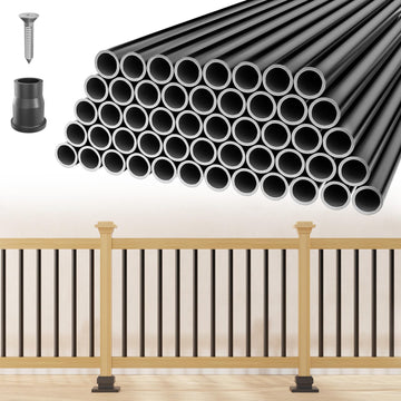 100 Pack 36" Aluminum Deck Balusters, 3/4" Diameter Black Metal Deck Spindles with Connectors and Screws, Hollow