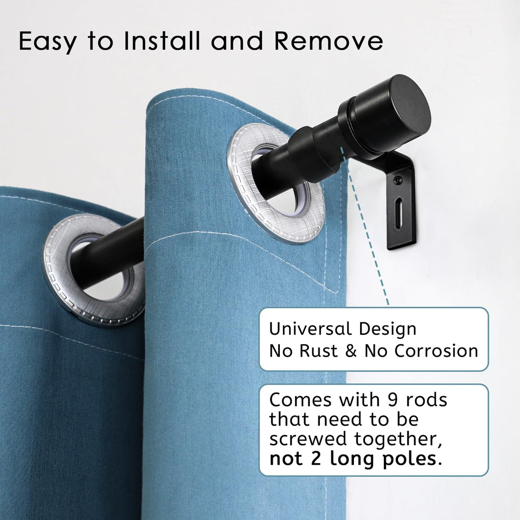 Curtain Rods for Windows 16 to 144 Inches Adjustable Length 1 Inch Diameter Window Curtain Rod with Aluminium