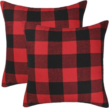 Christmas Buffalo Plaid Throw Pillow Covers 18x18 Red and Black - Set of 2