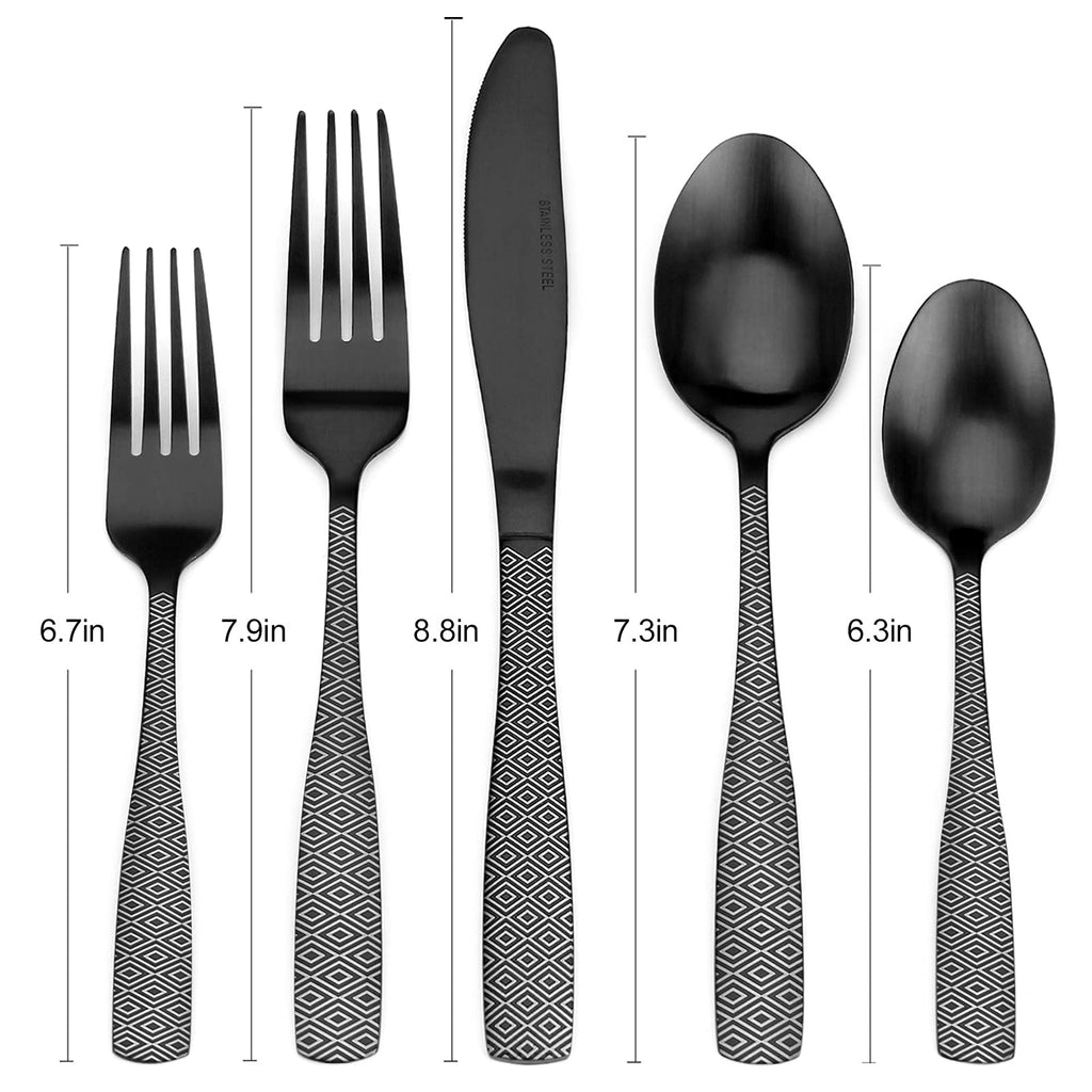 Matte Black Silverware Set, 20-Piece Stainless Steel Flatware Cutlery Set, Satin Finish Tableware Set Service for 4