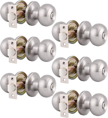 6 Pack Bathroom Bedroom Door Knobs Hardware, Round Privacy Knobs Locksets Interior Door Handles, Satin Nickel