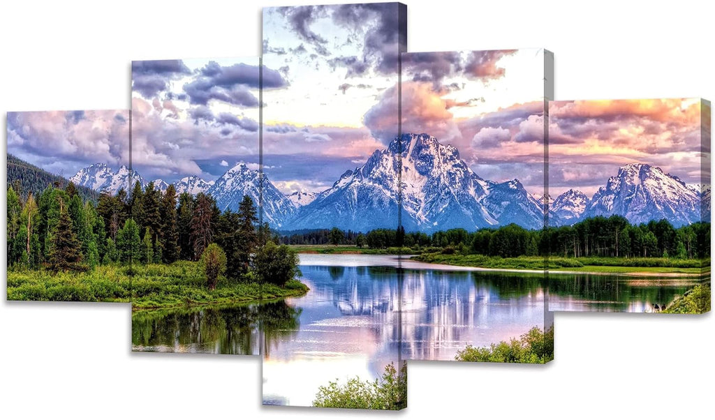 5 Pieces Grand Teton National Park Landscape Wall Art Mountain Canvas Paintings Nature Scenery Pictures Posters