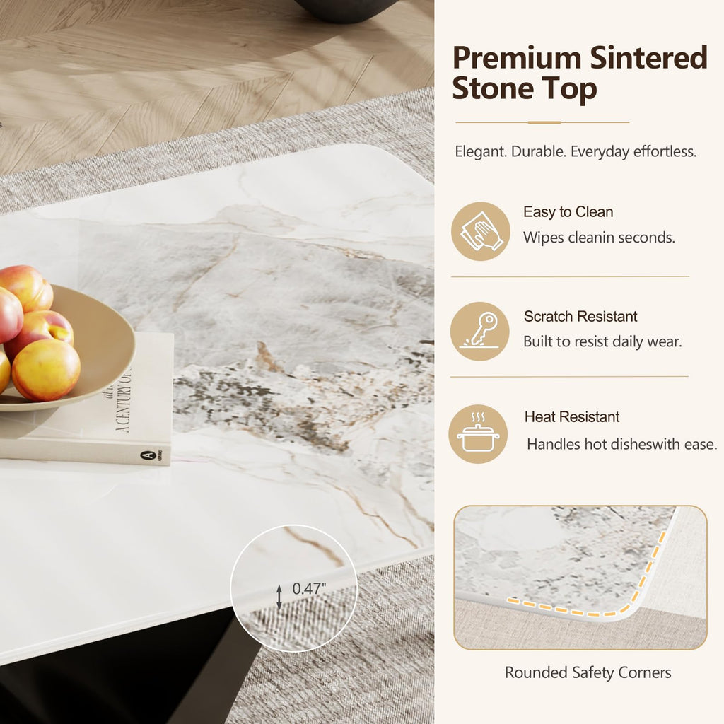 86" Modern Rectangular Dining Table for 8-10, Glossy Sintered Stone Top