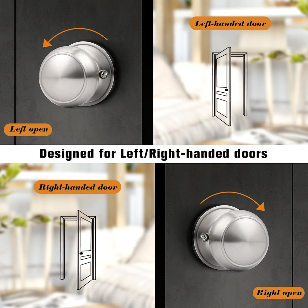 Dummy Door Knob Brushed Nickel Finish Interior Door Knobs 2 Pack, Colonial Ball Inactive Door Knob Hardware, One Side