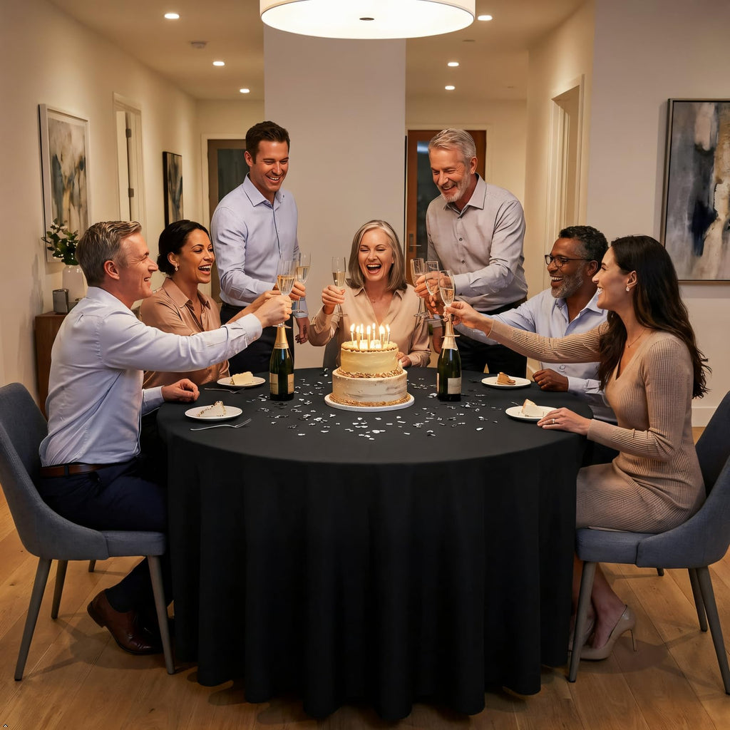 90 Inch Black Round Tablecloths for 36"-72" Table, 8 Pack