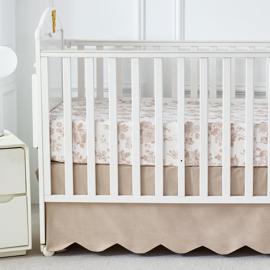 Scalloped Edge Organic Cotton Crib Skirt Toddler Bedskirt, Brown