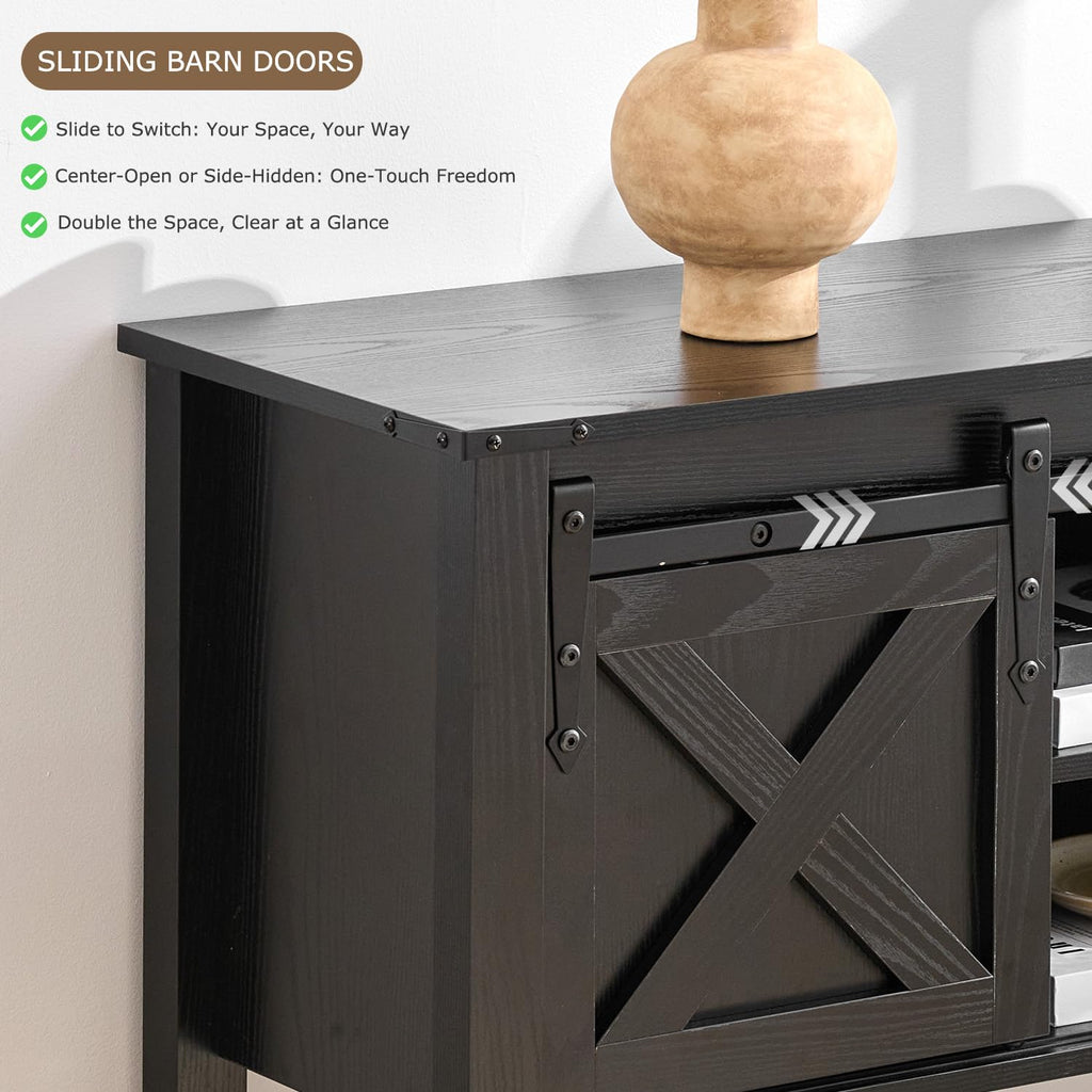 Entryway Table with Storage, Farmhouse Buffet Cabinet Coffee Bar Kitchen Island with Sliding Barn Doors & Shelves