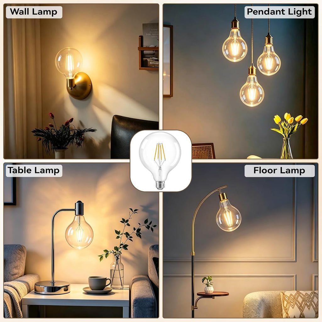 G125 Large LED Globe Light Bulbs 60 Watt Equivalent, 8W Dimmable