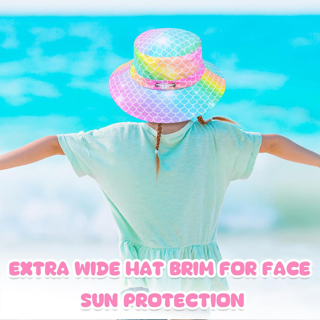 Kids Bucket Hat Anti-UV Toddler Girls Sun Hat Wide Brim UPF 50+ Sun Protection Packable Summer Beach Hat for Girls 2-9
