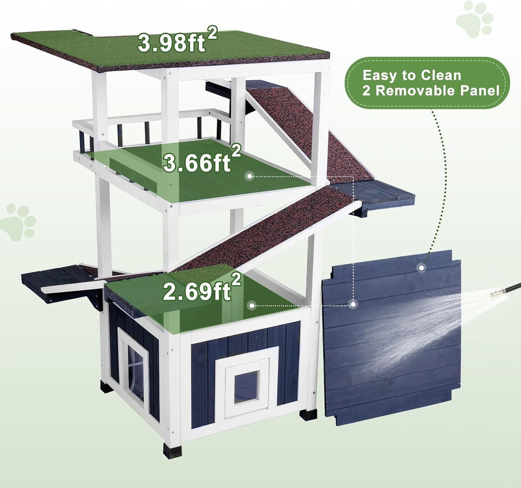 Outdoor Cat Tree, Weatherproof Cat Tower & House, 26.8"x26.8"x45.1"