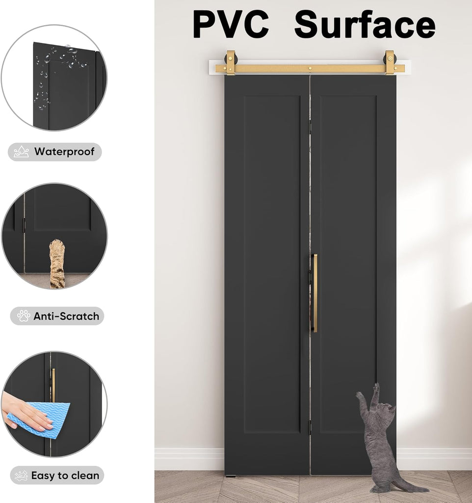36 in.x 84 in. Bifold Barn Door, 1 Panel Vinyl Wrapped Textured Black Bifold Closet Door, Hollow Cor
