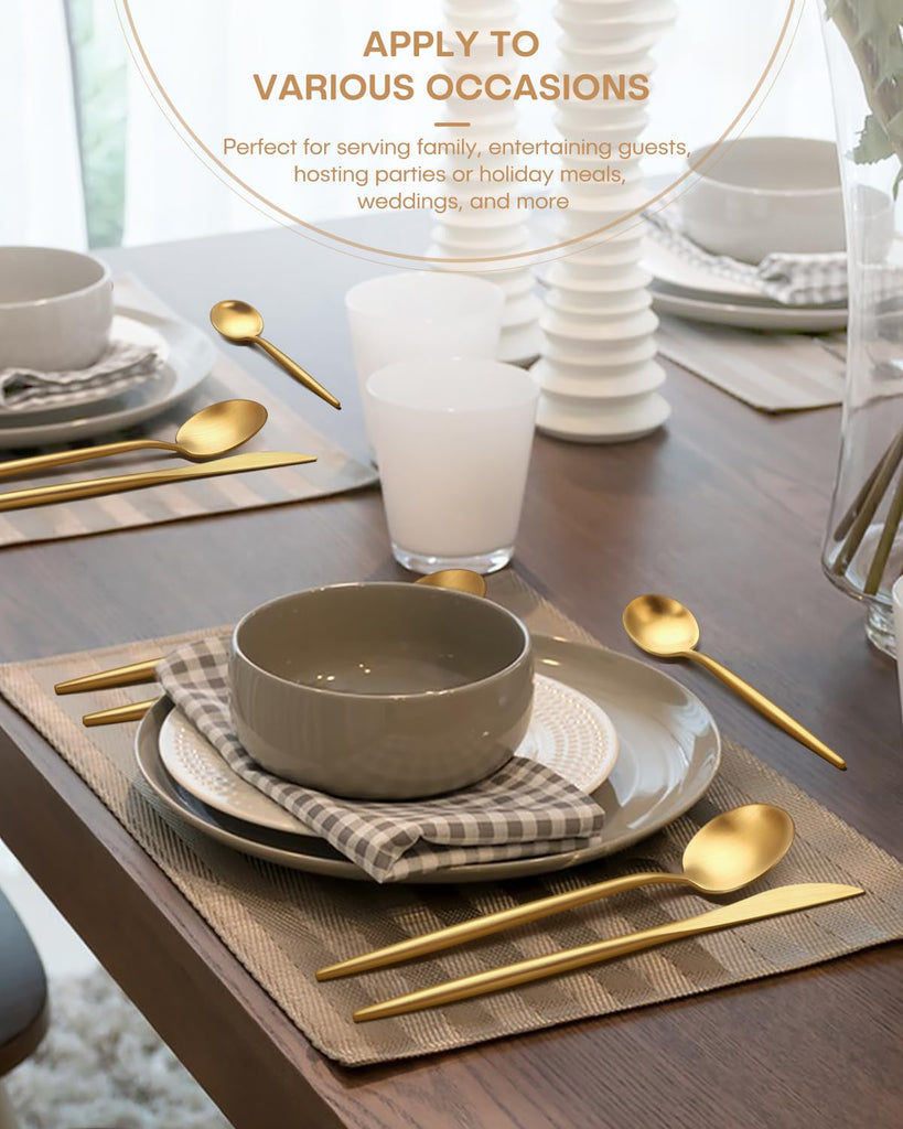 Gold Silverware Set, 30-Piece Matte Silverware Set for 6 with Premium Food-Grade Stainless Knives Forks Spoons Modern