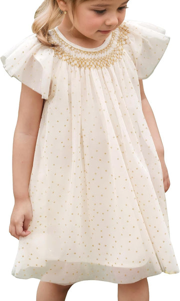 Baby Girl Smocked DressToddlers Cotton Casual Outfit Sleeveless Dresses,Sundress Princess Dress for Summer