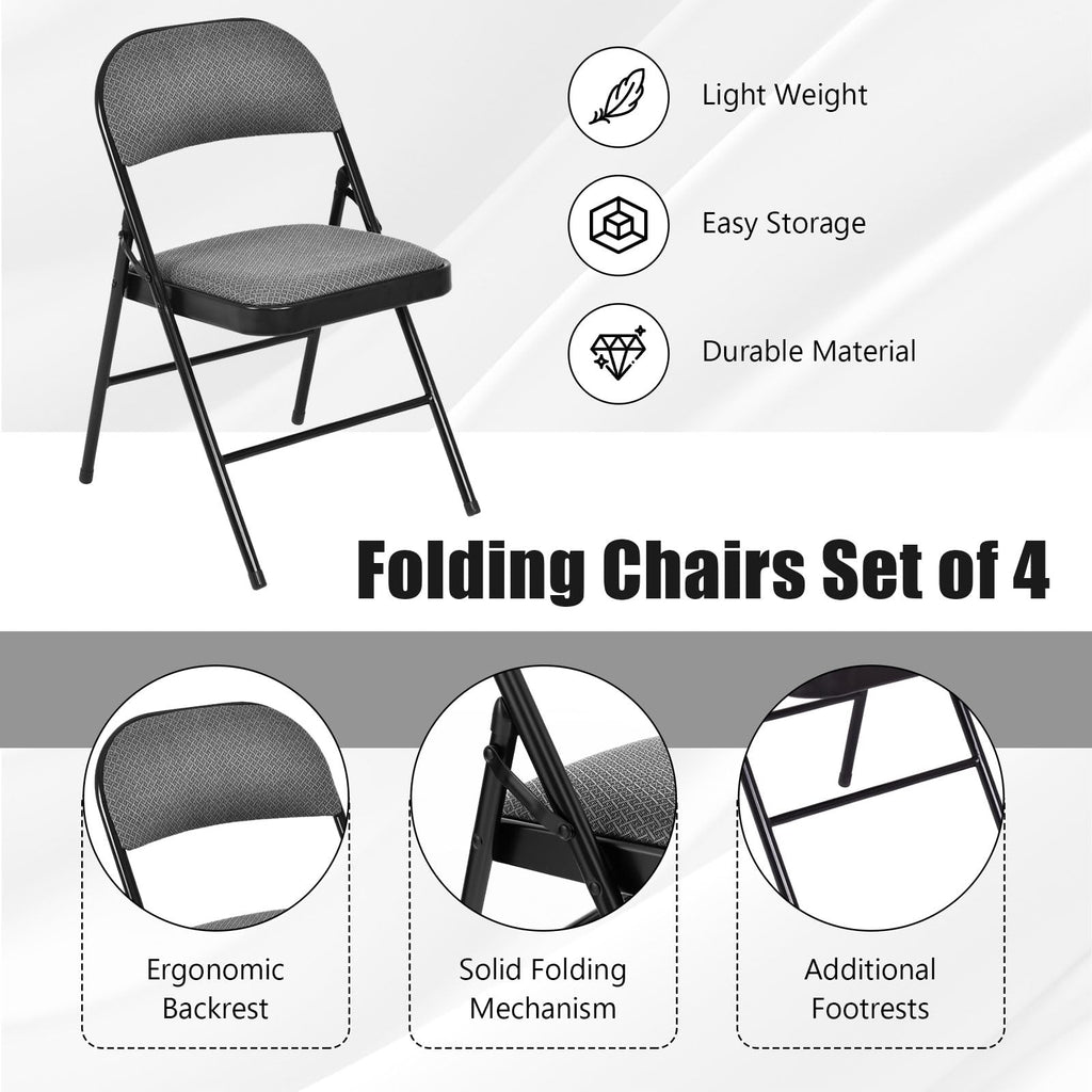 4 Pack Upholstered Folding Chairs with Steel Frame