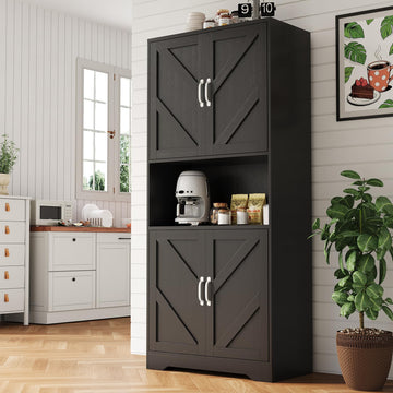 70" Kitchen Pantry Storage Cabinet, Tall Wood Sideboard, Black