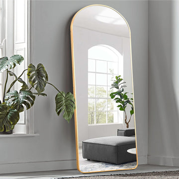 Arched Full Length Mirror Floor Mirror with Stand Bedroom Dressing Mirror Full Body Wall Mirror (Gold, 65" x