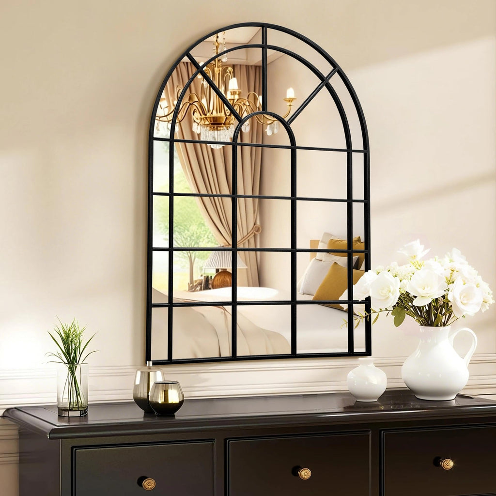 Large Black Wall Mirror: 29"x42" Farmhouse Arched Window Mirror