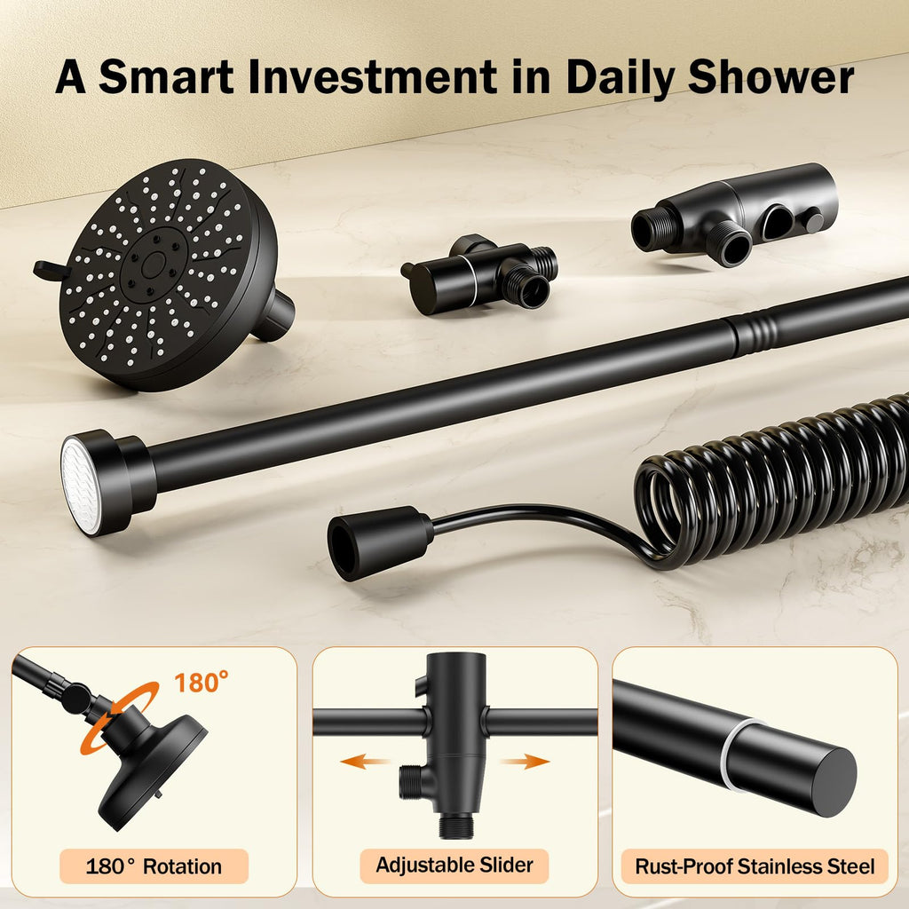 Dual Shower Head with Original Adjustable Slider, Double Showerhead, Black