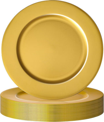 Golden Charger Plates Bulk 13 Inch Plastic Gold Plates - Set of 18
