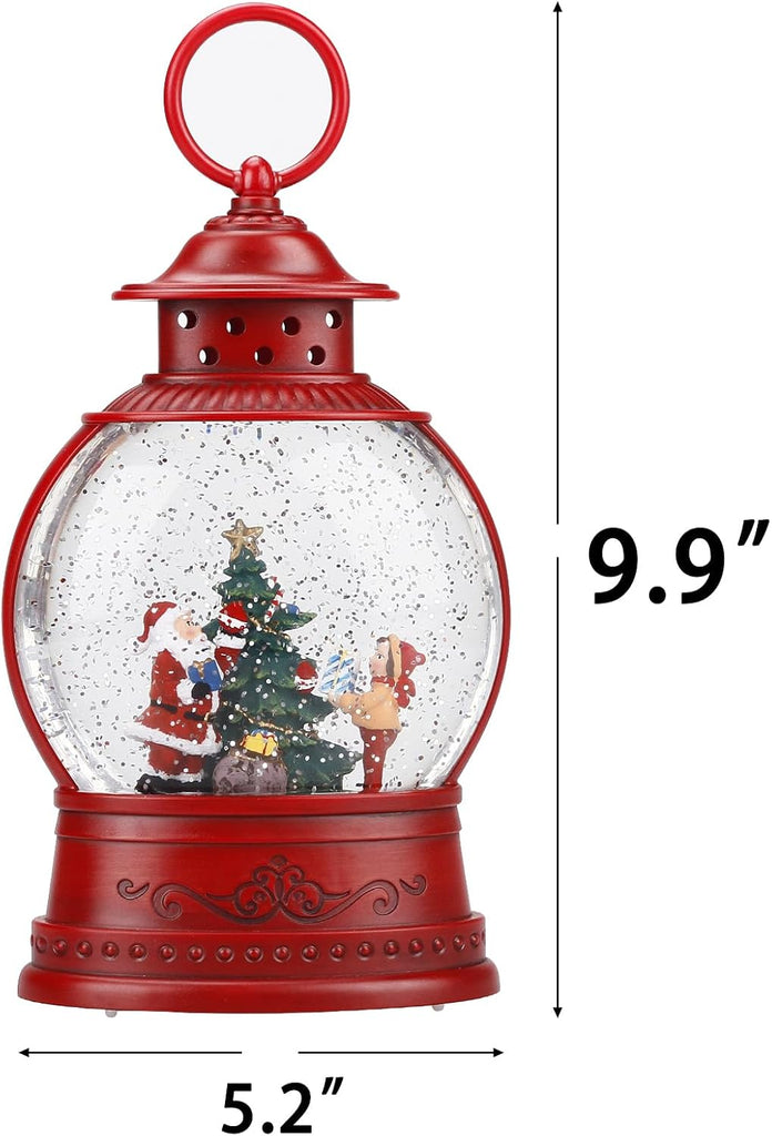 Christmas Snow Globe, Santa Lighted Snow Globes Lantern, 6H Timer, Battery & USB Operated Christmas Tree Snow Globe