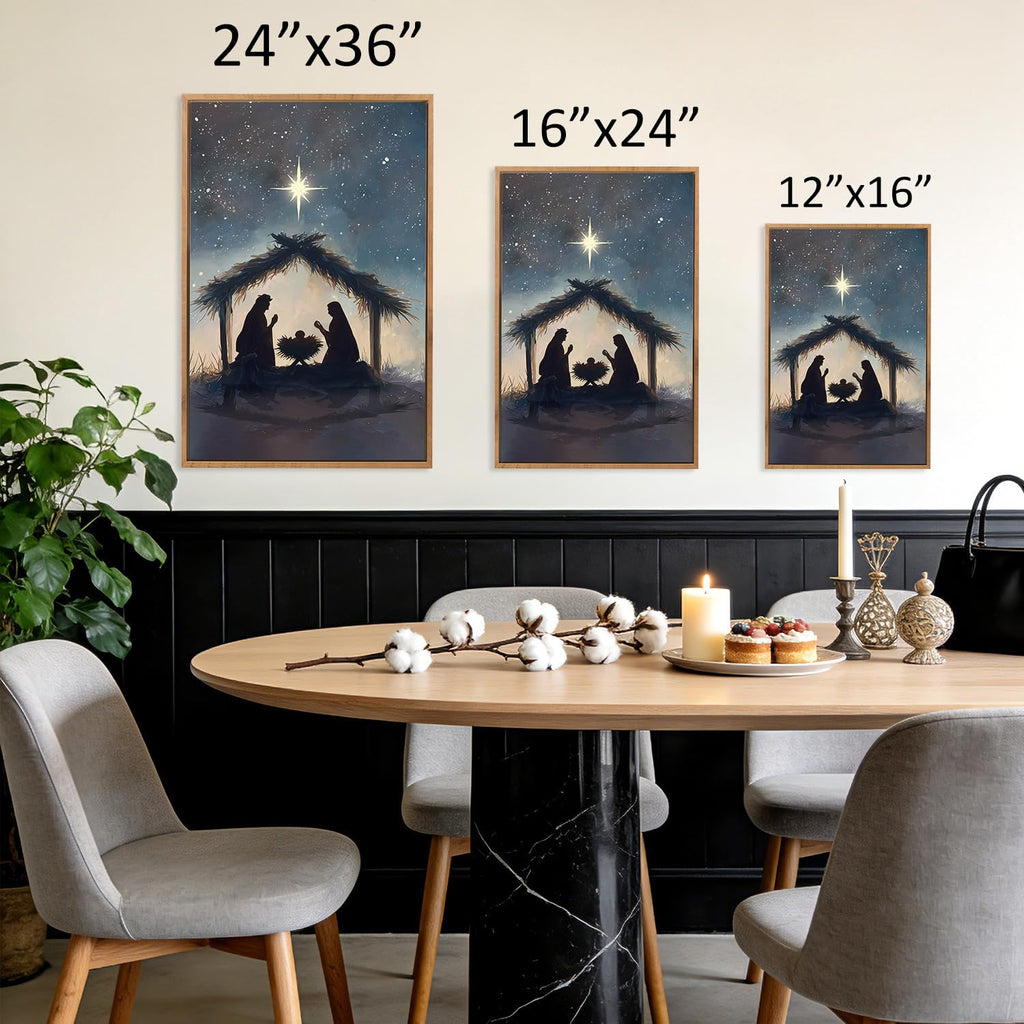 Framed Nativity Scene Decor, Starry Night Christmas Religious Prints