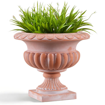 20" H Roman Urn Planter, Weathered Terracotta Finish Flowerpot (Plastic)