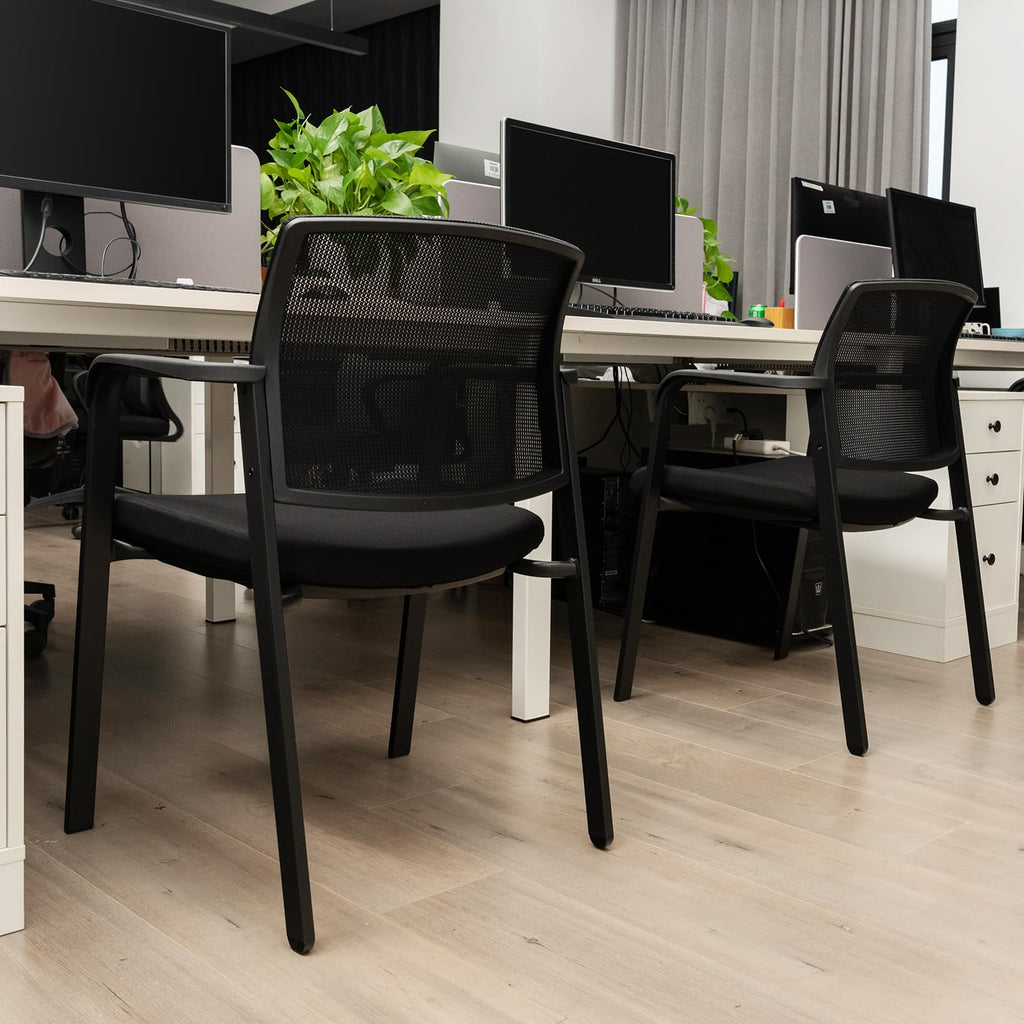 2-Pack Reception Room Chair Set with Mesh Back, Metal Frame & Padded Seat, Armrests, No Wheels, Stacking Guest Chairs